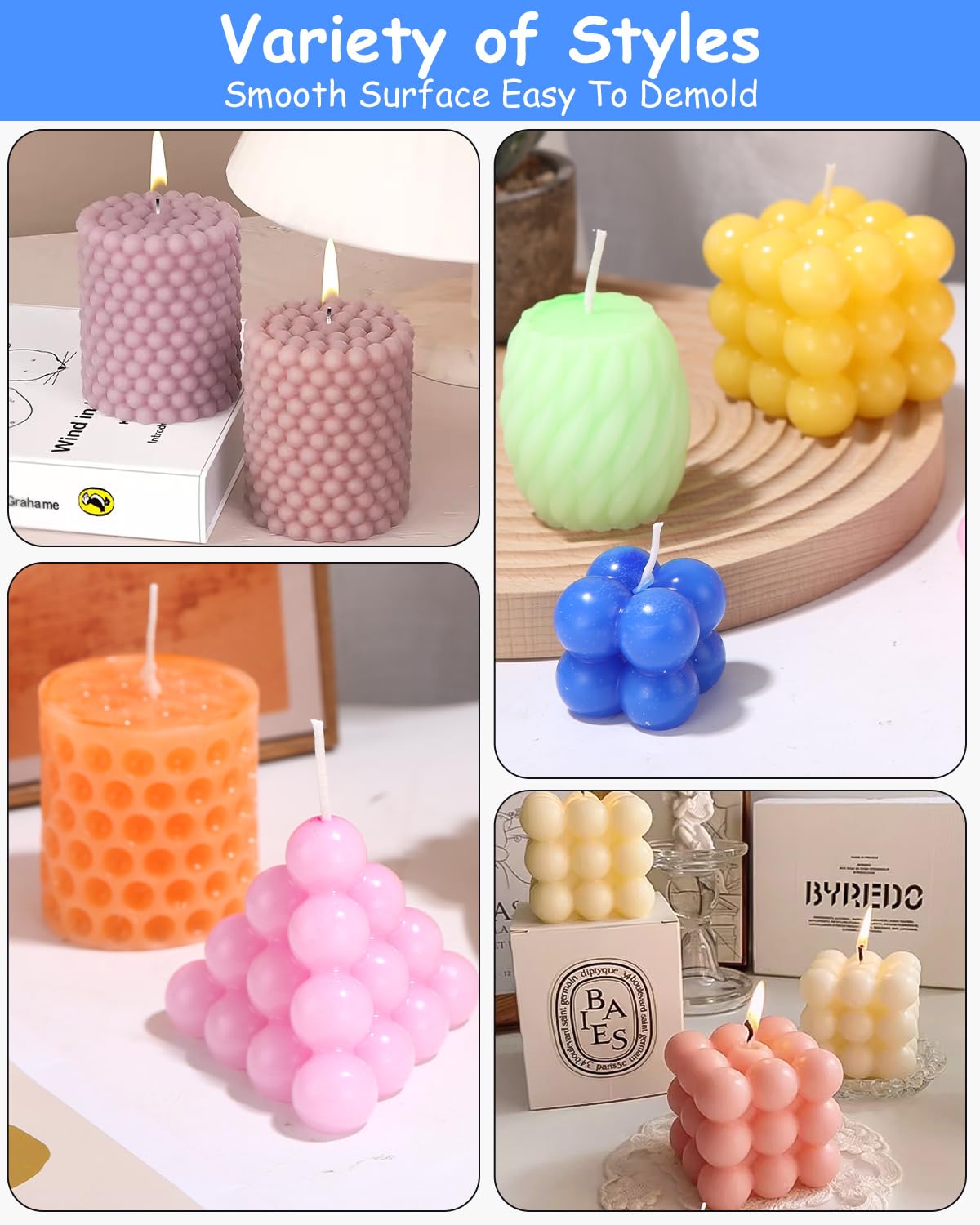 Kerzenformen Set 6 Stück Aus Silikon – Bubble Kerzen DIY Gießform, Inkl. Dochthalter & Nadel, Für Aromakerzen & Deko