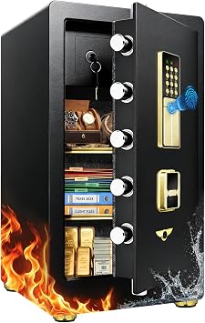 Upgraded 9.0 Cuft Fireproof Waterproof Safe | 1700F 35-Min Protection | Heavy Duty Biometric Fireproof Safes with Fingerprint & Keypad, Anti-Theft Alarm, Bottom Hidden Lockbox| for Home Office