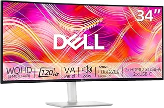 Monitor curvo UltraWide QHD de 34", 120 Hz, panel VA, AMD FreeSync Premium, pantalla LED, sRGB 99 %, 3000:1, antirreflejo, VESA, 2 parlantes integrados de 5 W, HDMI/USB-C&A, altura/inclinación ajustable, blanco