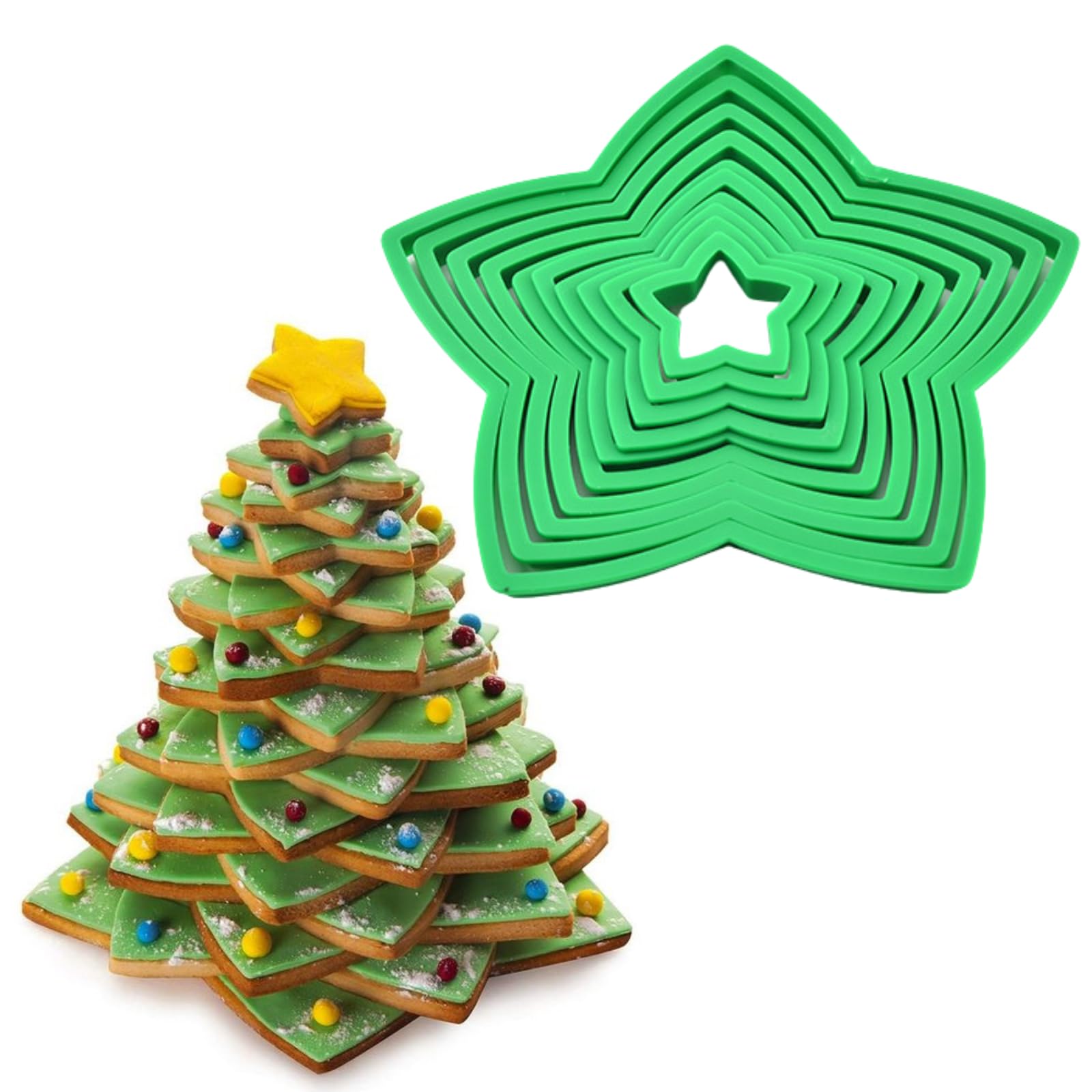 3D Christmas Tree Cookie Cutter Set,10PCS Star Cookie Cutters Assorted Sizes Plastic Star Shapes Biscuit Pastry Molds for Christmas Tree Gift Cookie Tower