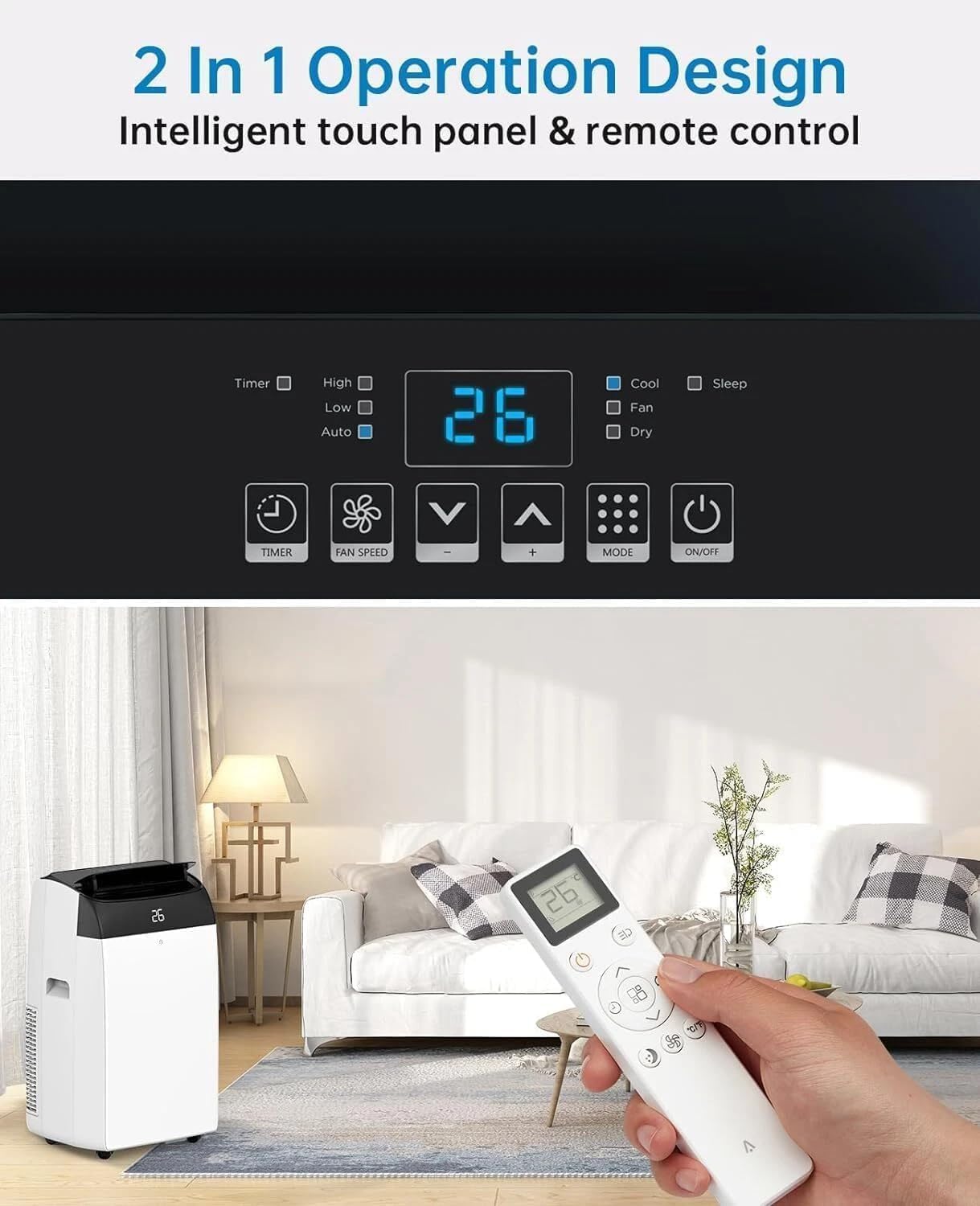 Condizionatore Portatile 12000 BTU, 4-in-1Climatizzatore Portatile Con Deumidificatore, Air Conditioner Con Display Digitale e Telecomando, Funzionamento Silenzioso, 24H Timer, Copertura 51 ㎡ - 5