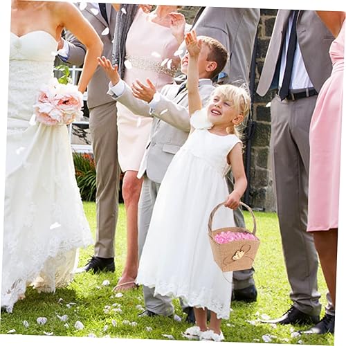 Miniatura 5 de jojofuny 4pcs Girl Basket Round Dining Room Table Wicker Storage Basket with Lid Heart Rhinestones Rustic Flower Girl Hessian Flower Basket Plant