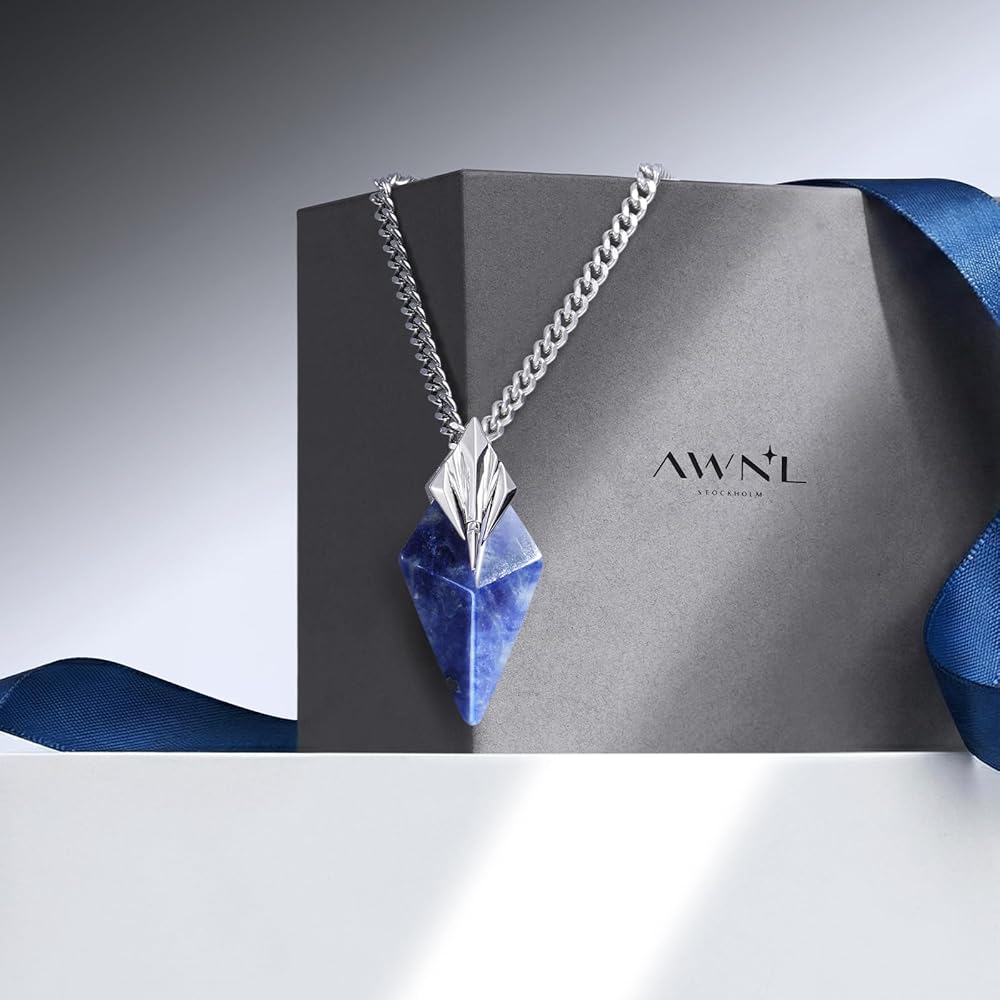 AWNL Sodalite Trident Necklace for Men Natural Gemstone Sterling