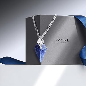 AWNL Sodalite Trident Necklace for Men Natural Gemstone Sterling
