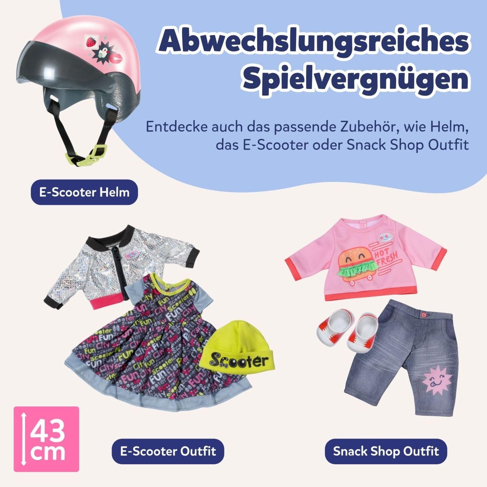 BABY Born E-Scooter - Ferngesteuerter Roller inkl. Zubehör - Funktioniert mit Batterien - Geeignet für alle 43cm Puppen