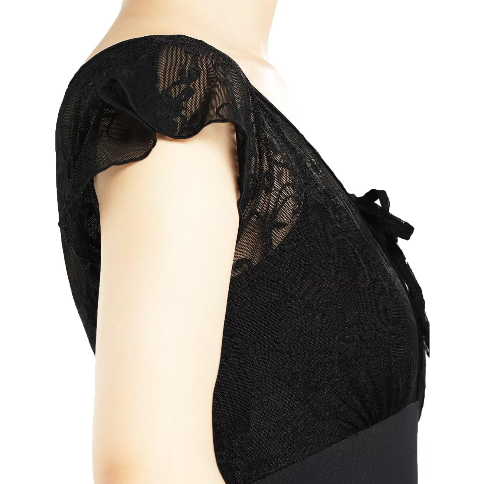 Body per Danza Classica,Donna Body da Ginnastica con Pizzo Manica Corta