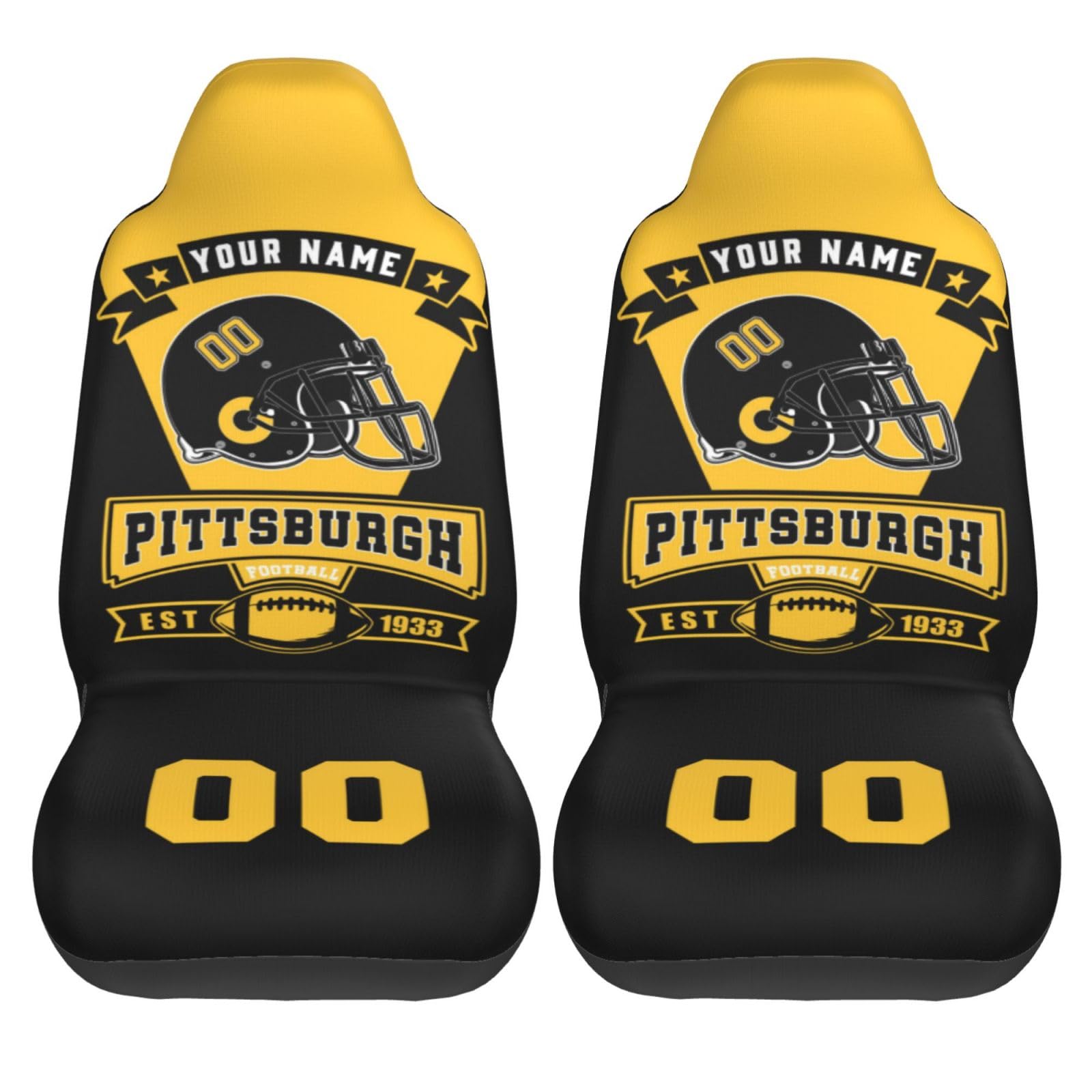 Mfbogh Custom Pittsburgh Car Seat Covers Personalized Name Number Protector Cover for Cars Front Seats Nonslip Elastic Soft Auto Decor Accessories