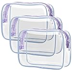 PACKISM Clear Toiletry Bag - 3 Pack Quart Size TSA Approved Toiletry Bag, Travel Makeup Cosmetic Bag for Women Men, Carry on Airport Airline Compliant Bag, Purple