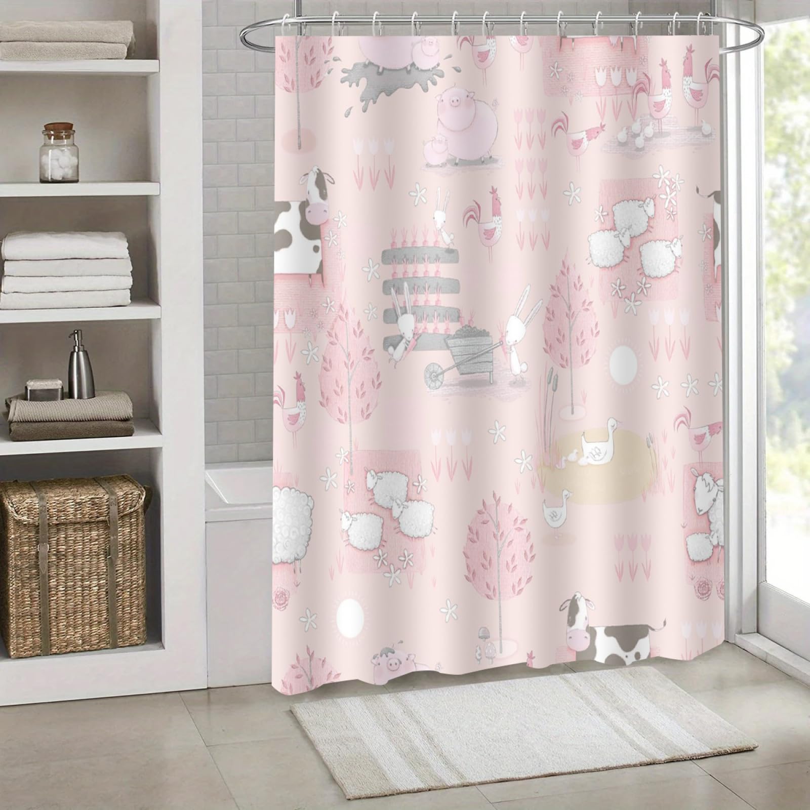 Rideau de douche anti moisissure et impermeable en polyester rose pour baignoire de maison
