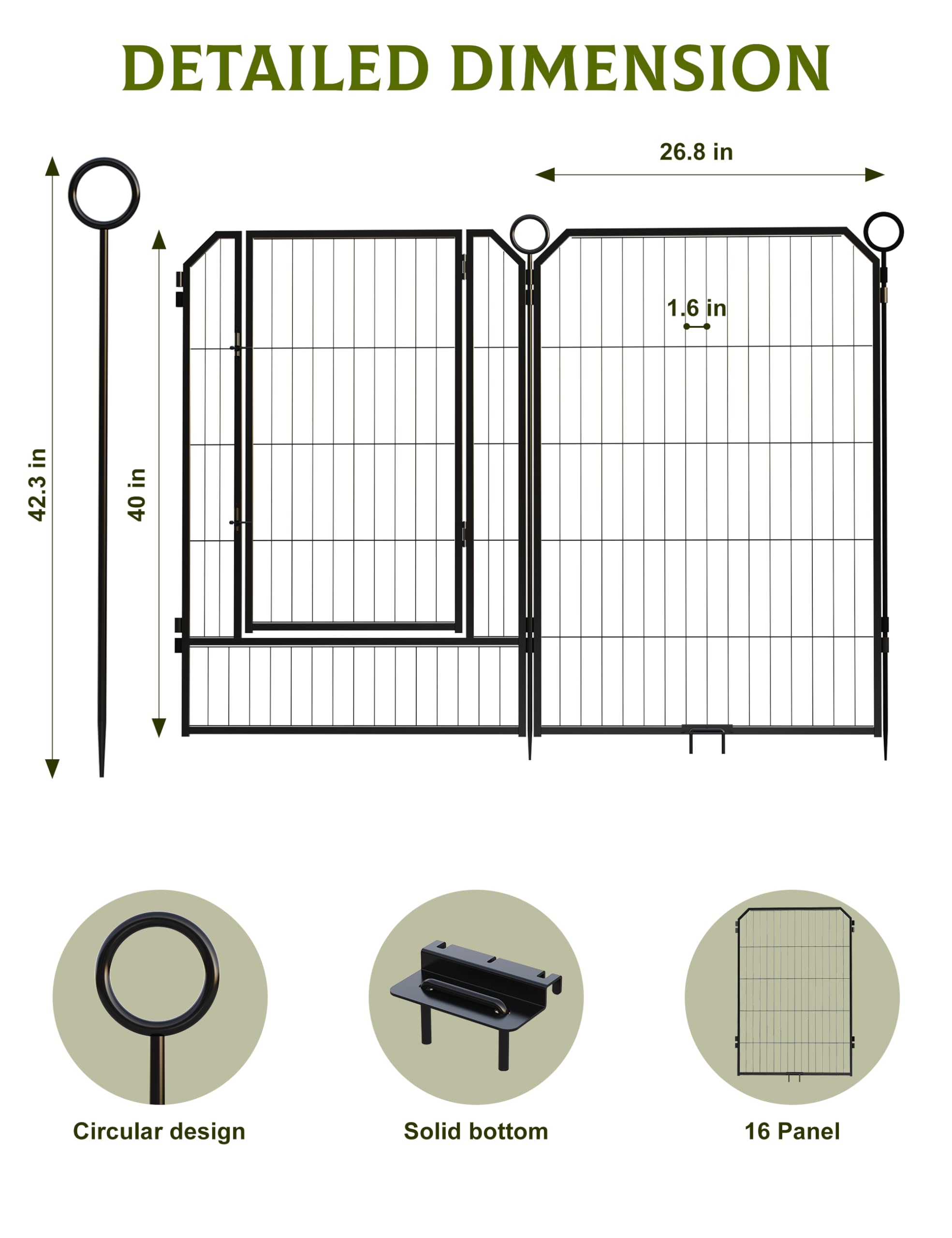 Dog Playpen Outdoor,42.8Ft(L) Dog Fence with Gate for Yard,Pet Exercise Pen for Rv Camping Garden for Large Dog with Fixed Stakes(40inch)