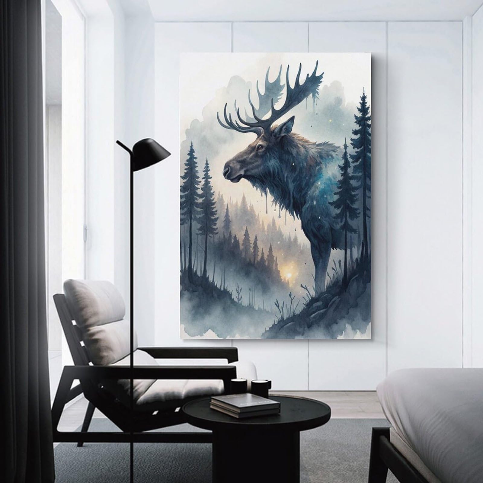 Junmoney Majestic Moose in Misty Forest Canvas Wall Decor, 20x30inch(50x75cm), for Gallery Wall Decor And Room Displays, Wall Decor Suited to Curated Displays
