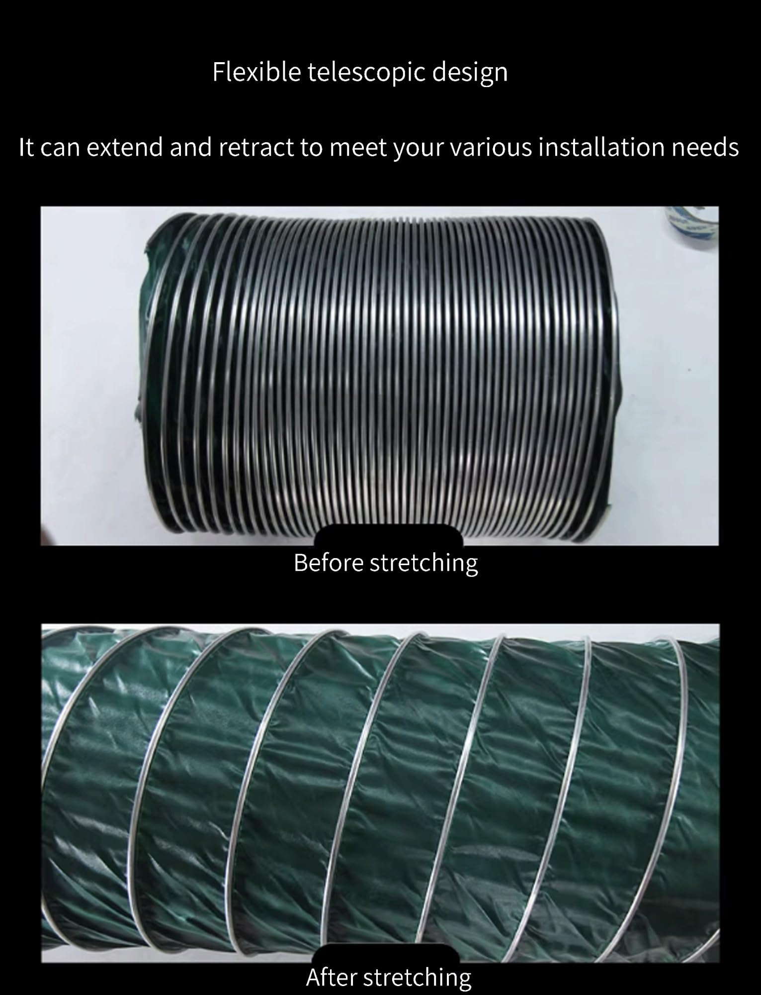 Tubo Flessibile articolato, Tubo di Ventilazione Flessibile Verde per aspiratori e ventilatori - Tubo di Scarico Regolabile da 100 cm/50 cm per Un Flusso d'Aria Migliorato e Una Ventilazione