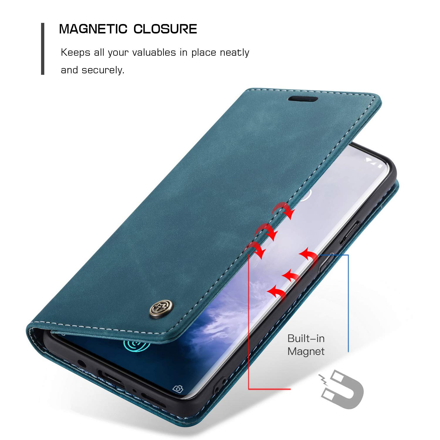 SLWYF Cover Compatible con OnePlus 7, Retro Flip Caso in PU Pelle Premium Portafoglio Custodia Resistente Protezione Chiusura Magnetica Case per OnePlus 7 - Nero