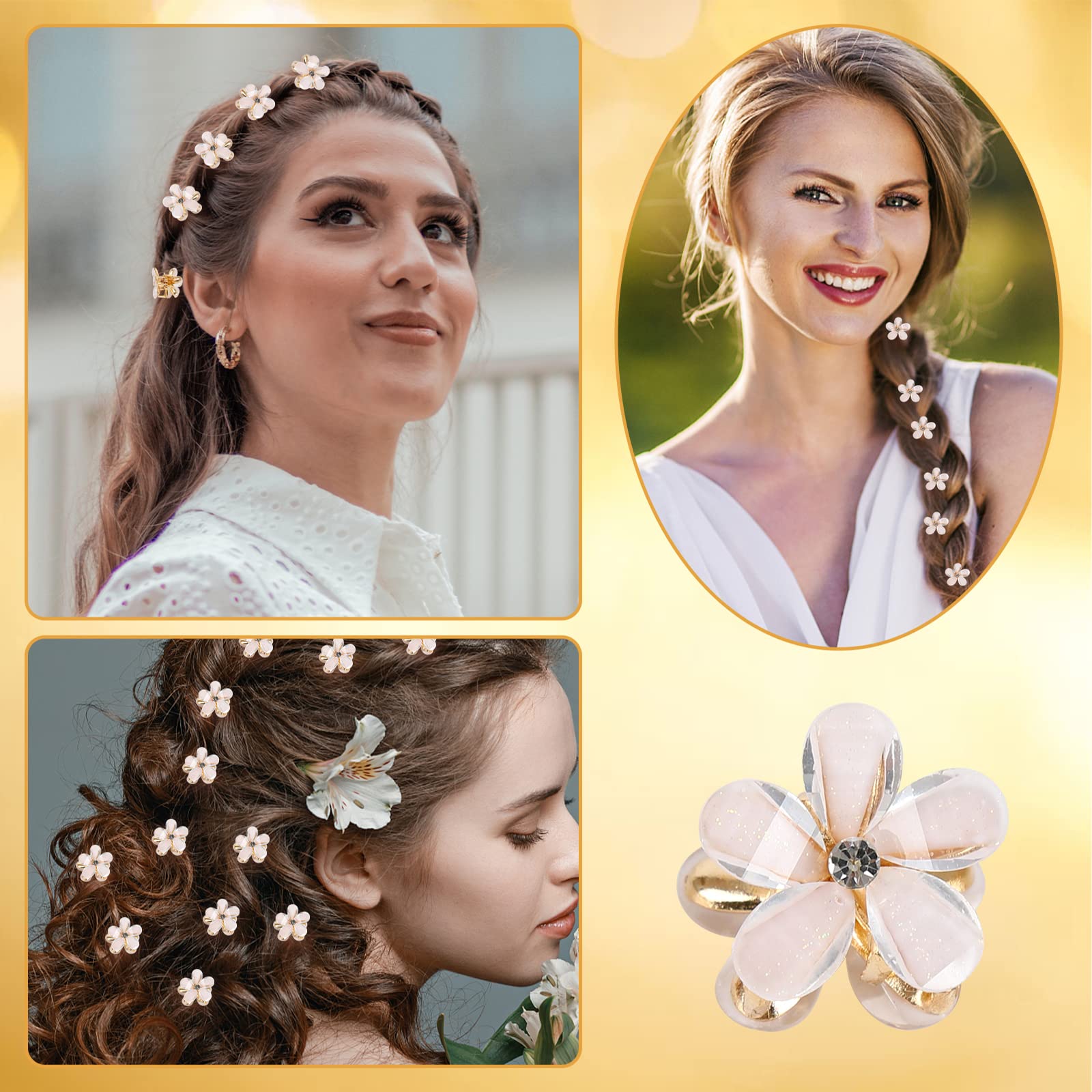10 Pcs Mini Diamond Hair Claw Clips,Small Hair Clips Flower Hairpins Hair Accessories for Women,Girls,Sweet Mini Barrettes Hair Styling Accessories for Photograph,Daily,Party,Wedding (White & Pink) - Image 3