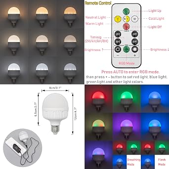 Rechargeable Smart LED Bulbs Dimmable with Remote