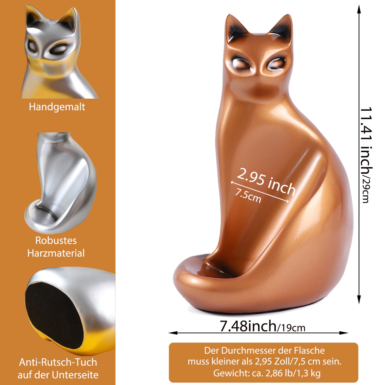 Weinregale Arbeitsplatte, Katzenstatue Dekor Geschenke für Frauen Männer Mädchen Katzenliebhaber, Kreativer Rotweinstand Perfekt für Tischplatte, Arbeitsplatte, Bar, Zuhause, Kupfer Flaschenregal