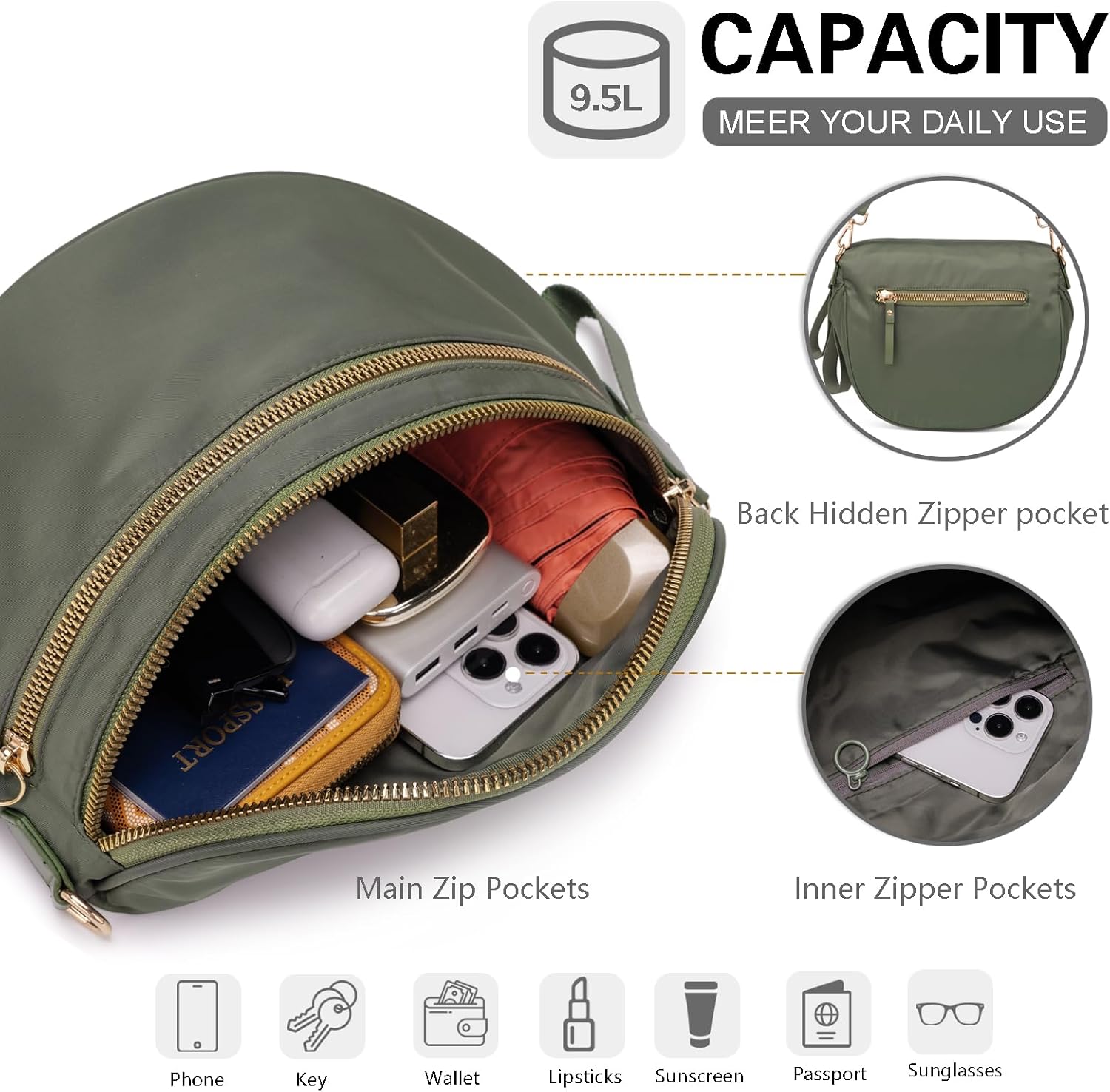 Pure Colour Crossbody Bum Bags for Women Spacious Checkered Cross body Bag Nylon Trendy Fanny Pack for Travel - Image 4