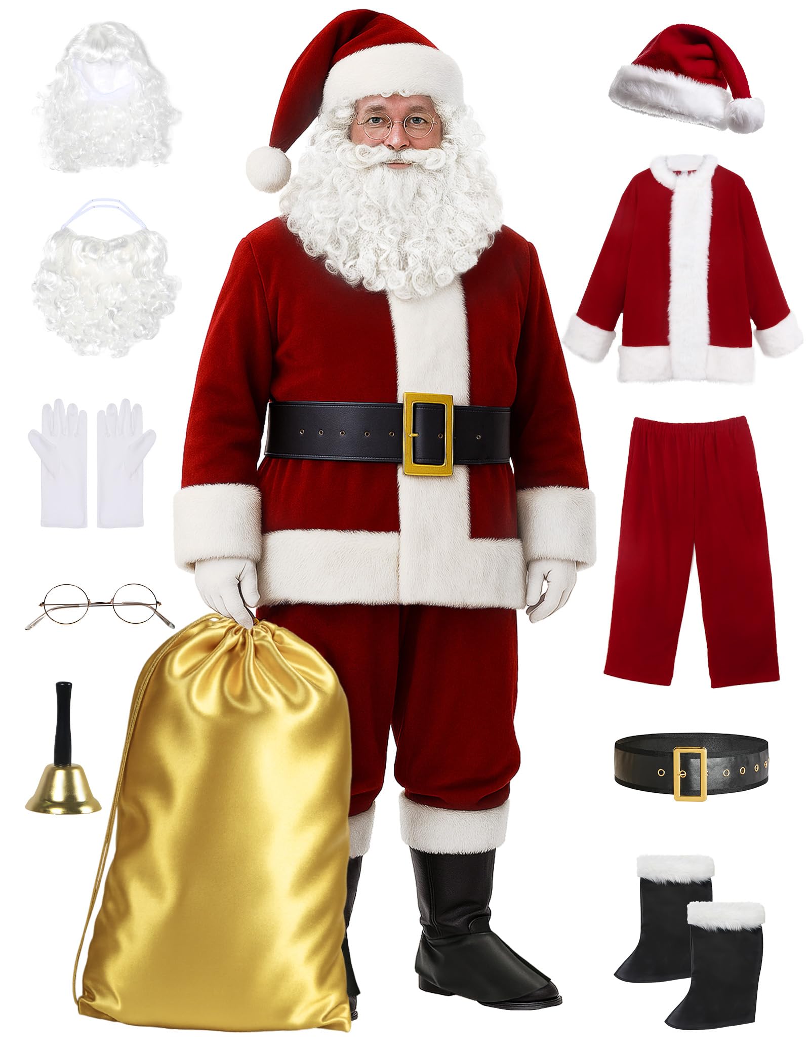 Men's Deluxe Santa Suit 11pc. Christmas Ultra Velvet Adult Santa Claus Costume