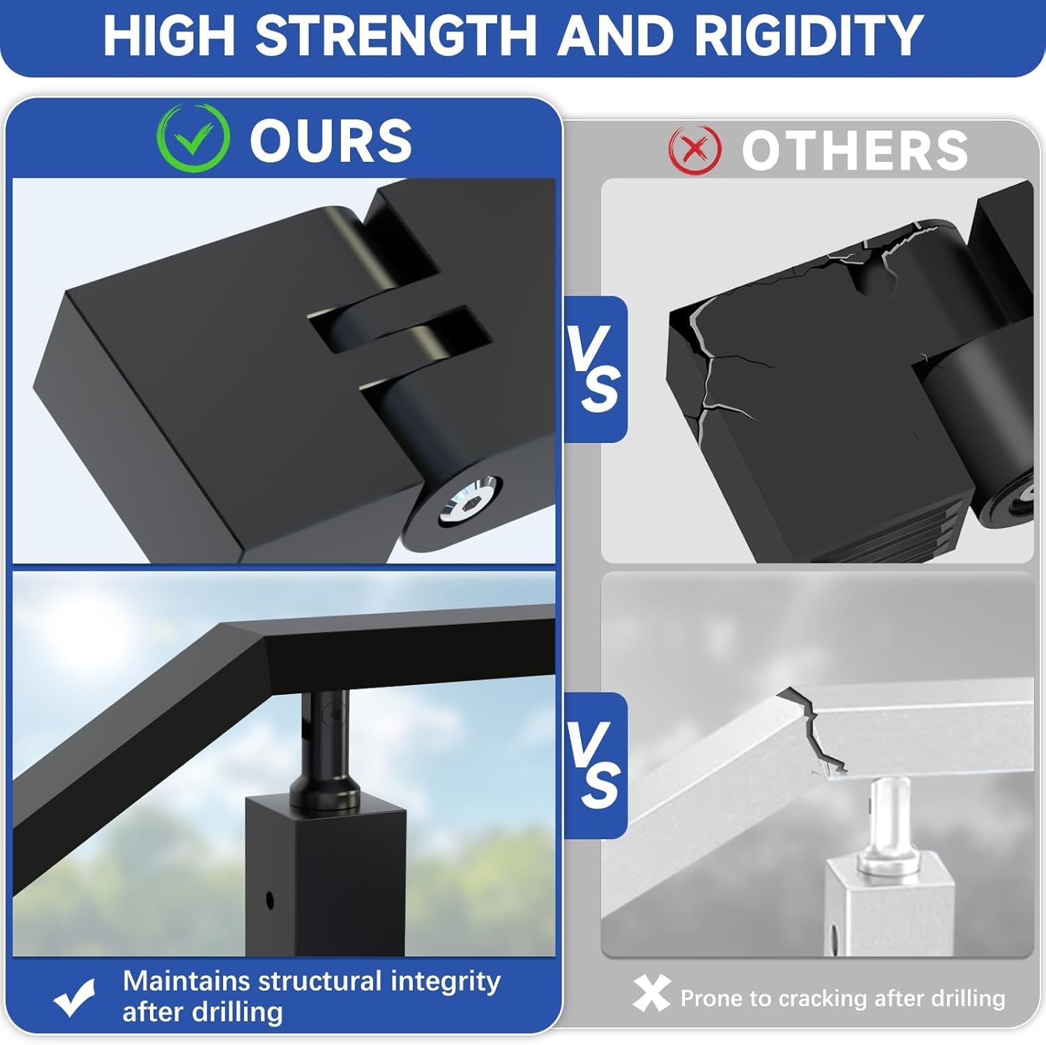 3Pack 180° Adjustable Vertical Pivot Connector for 2.36" W x 1.18" H Stainless Steel T304 Black Handrail, High Strength POM Flat Handrail Accessories Fitting with Screws, Black