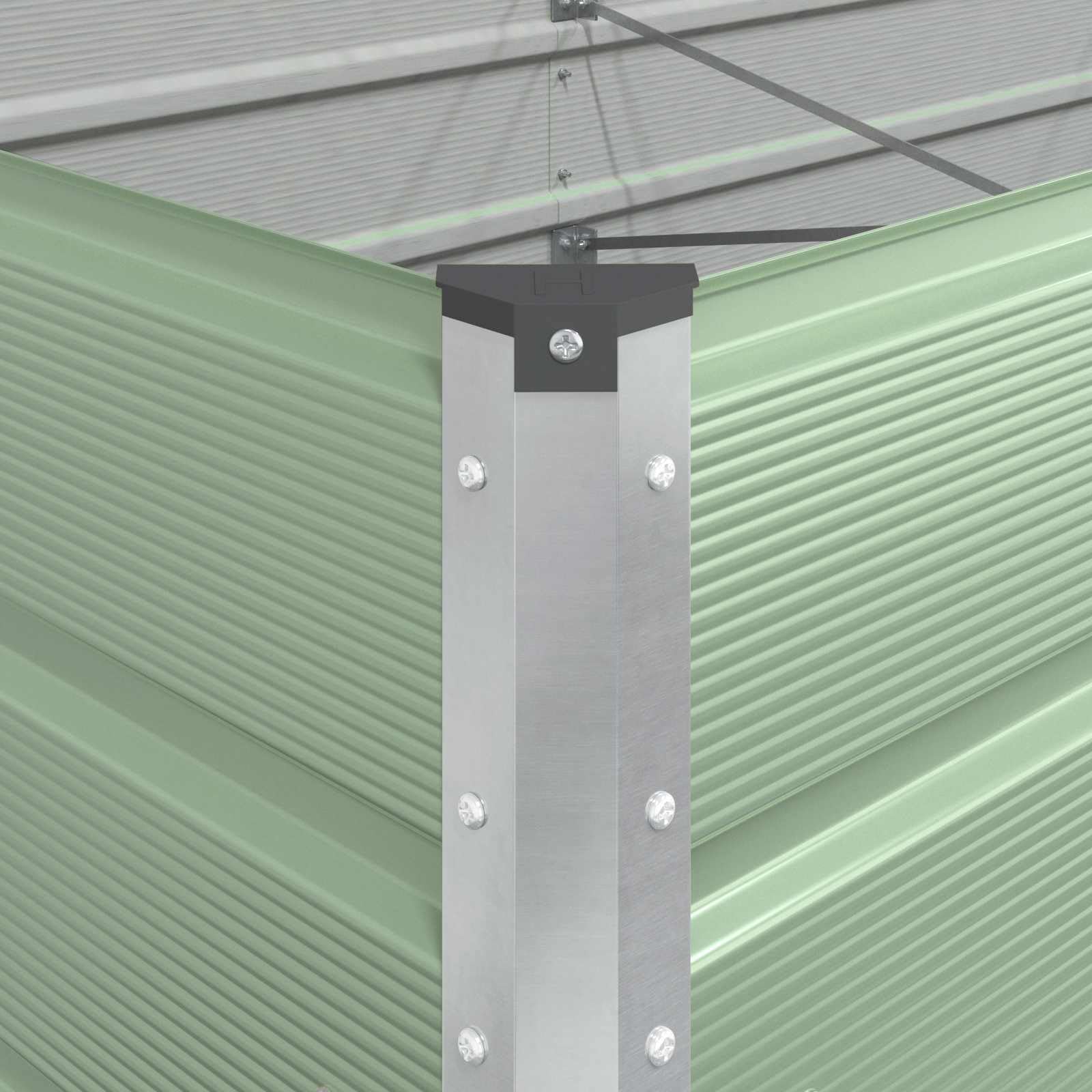 Jardinera rectangular 580 cm acero galvanizado verde pastel | Estilo industrial, amplio espacio para plantas, fácil montaje, uso al aire libre, bajo mantenimiento