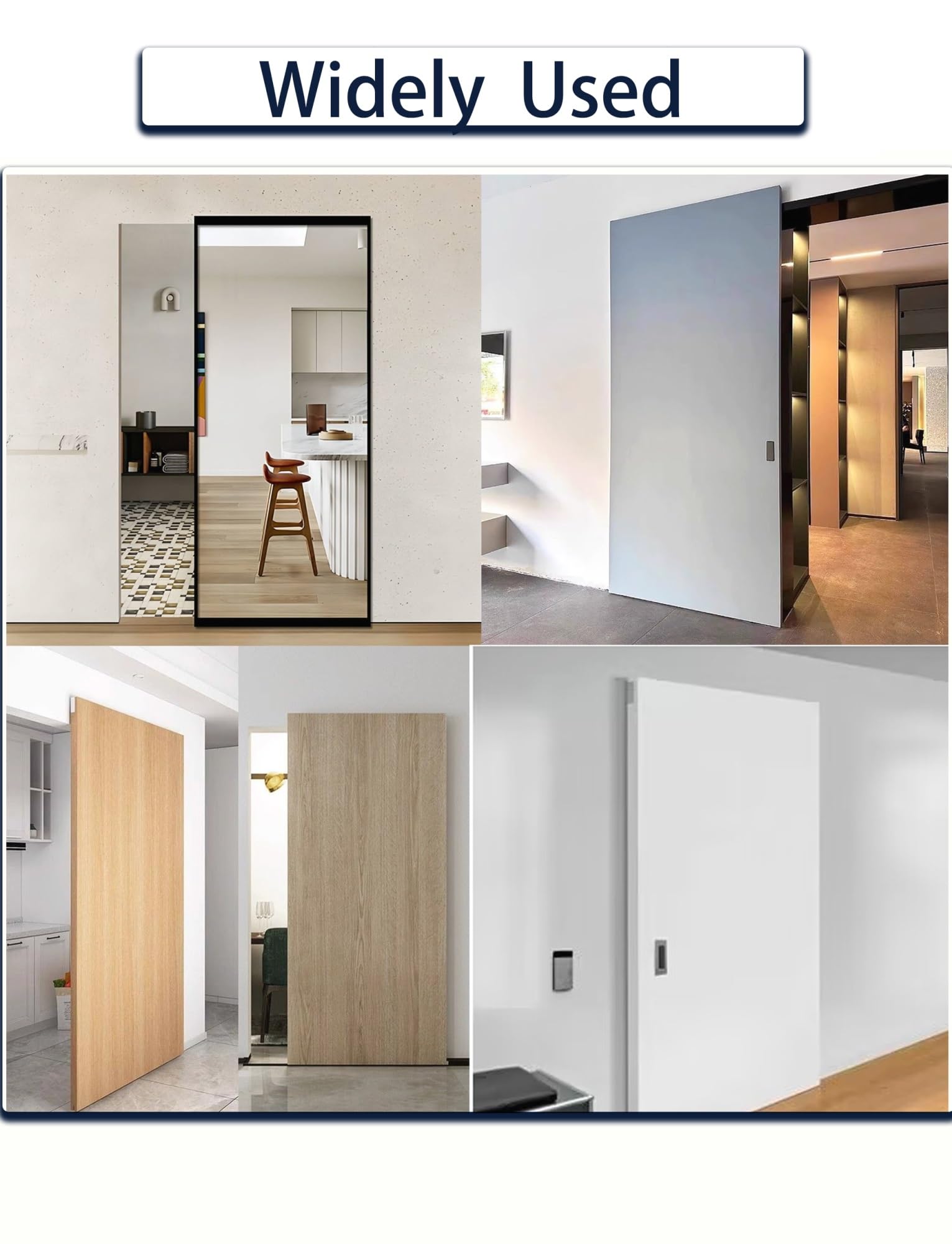 Kit de herrajes for puerta corrediza con espejo fantasma sin rieles, puerta fantasma corrediza sin rieles(34.6in(88cm))
