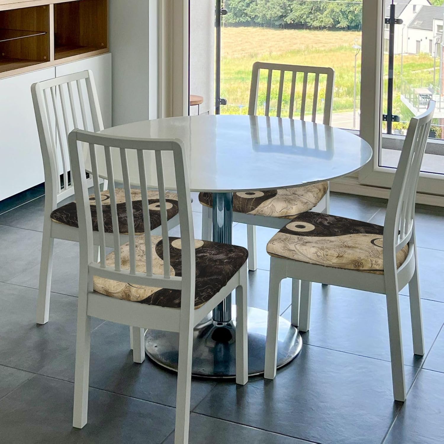 Yin_Yang_Symbol Print Square Cushion Covers 6 Pcs Set Elastic Non-Slip Seat Cushion Slipcovers Pet Furniture Protectors for Chair, Sofa