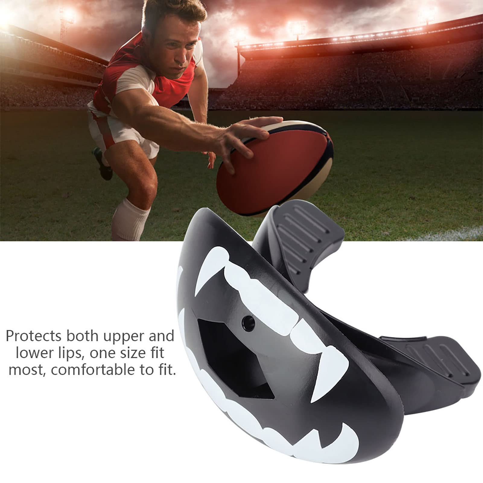 Protecteur de Dents de Protège-dents TPR de qualité Alimentaire 4colors pour les Sports de Rugby de Football de Boxe (Dents blanches sur fond noir)