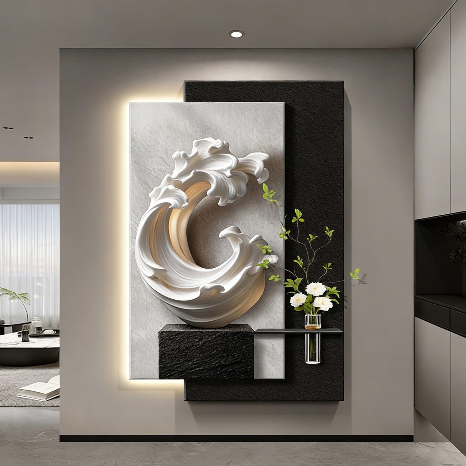 Décoration murale 3D océan éclairée pour illuminer l'entrée de maison