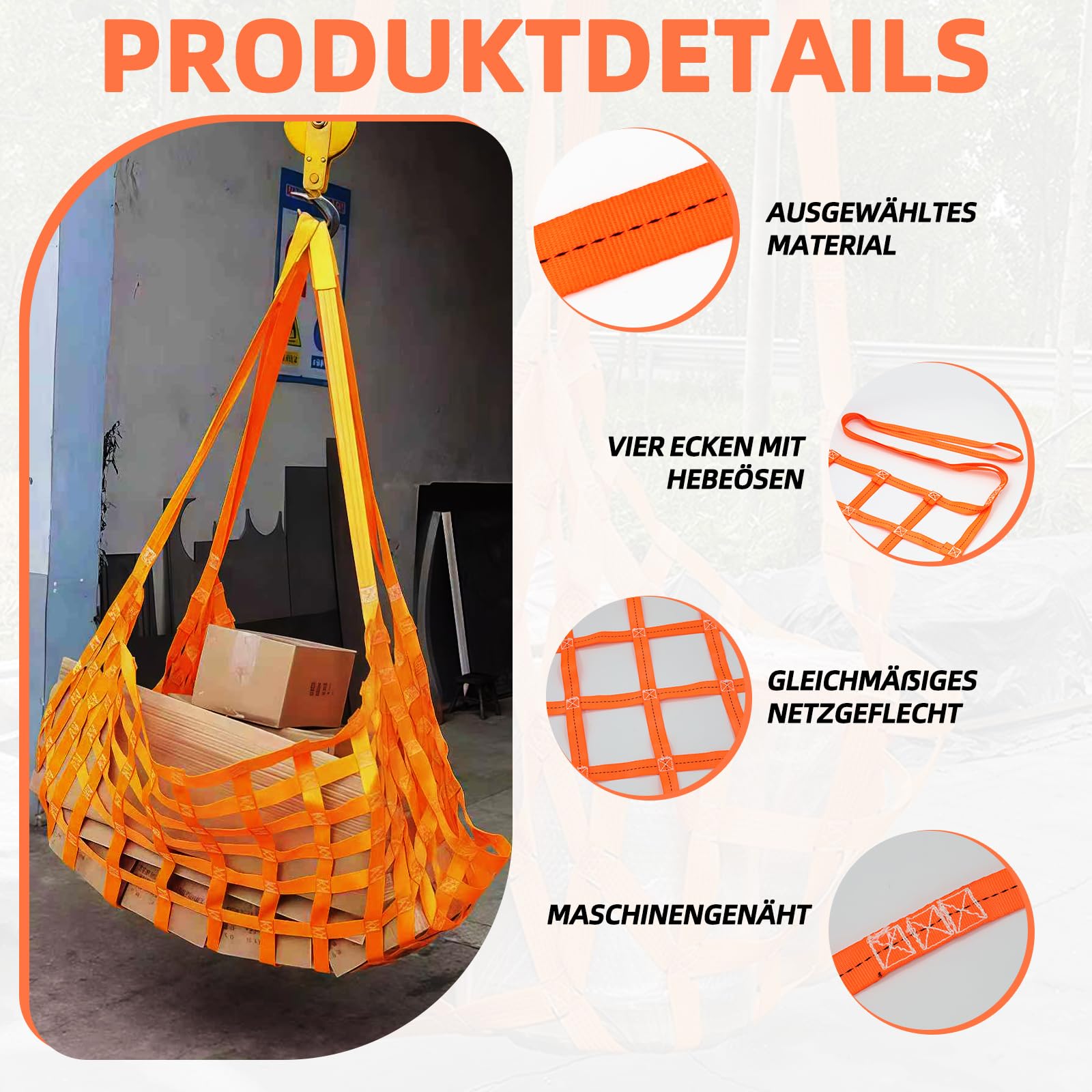 Hochleistungs-Hebenetz aus Polyester, 1 x 1 m, 300 kg, tragfähig, verschleißfest, Be- und Entladenetz, Ladungshängenetz, vertikales Hebenetz, geeignet für die Handhabung von Logistiklagern
