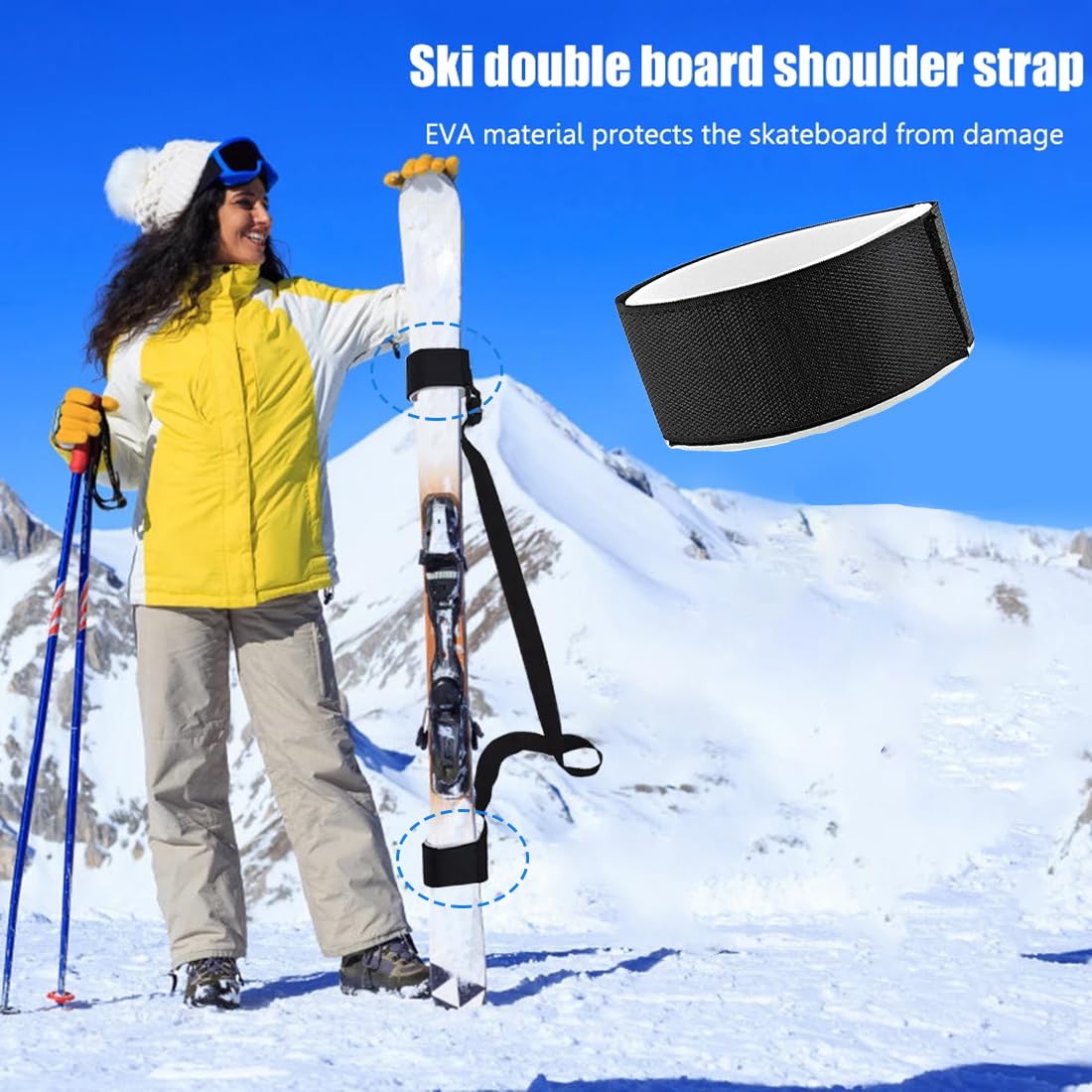 NHQ 6 Pièces Sangle de Ski,Dispositif Retenue Frein Ski,Attache Ski,Snowboard Binding Straps,Ski à Sangle de Transport Réglable,Bande de Fixation Nylon,pour Snowboard,L'alpinisme,en Plein Air