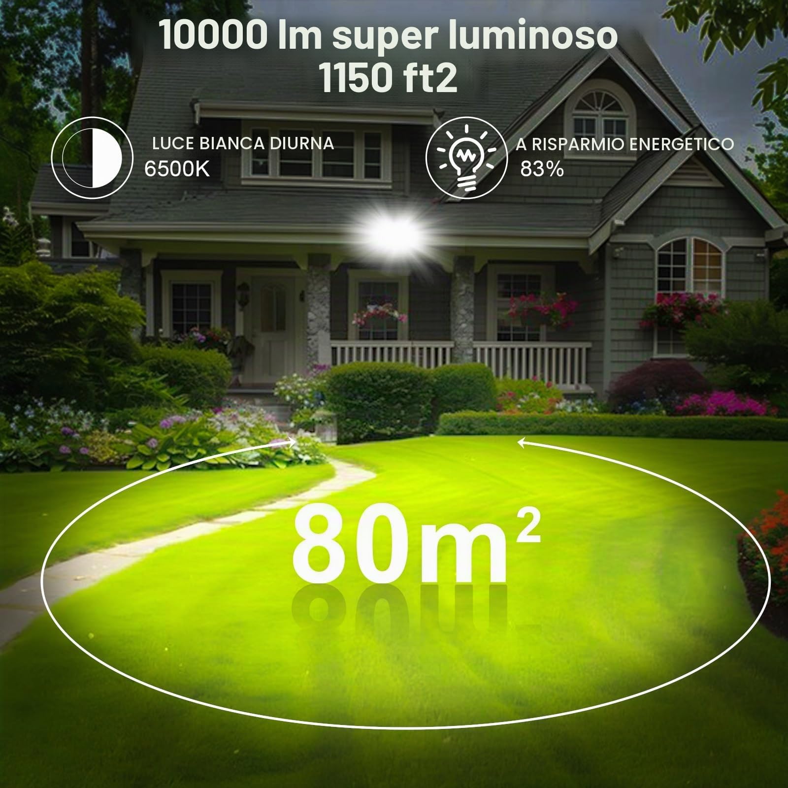 CREATESTAR Faretto Led da Esterno 100W 2 Pezzi, 10000LM Faretti Led Esterni 6500K luce bianca fredda, IP66 Impermeabile Faro Led Esterno per magazzino, garage, giardino, parcheggio, campo sportivo