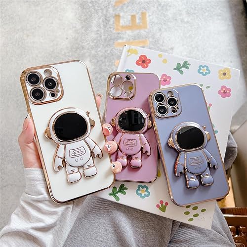Miniatura 4 de AIGOMARA Funda compatible con iPhone 15 Pro Max, funda con soporte oculto de astronauta chapado en 6D, soporte plegable de astronauta, TPU suave, a