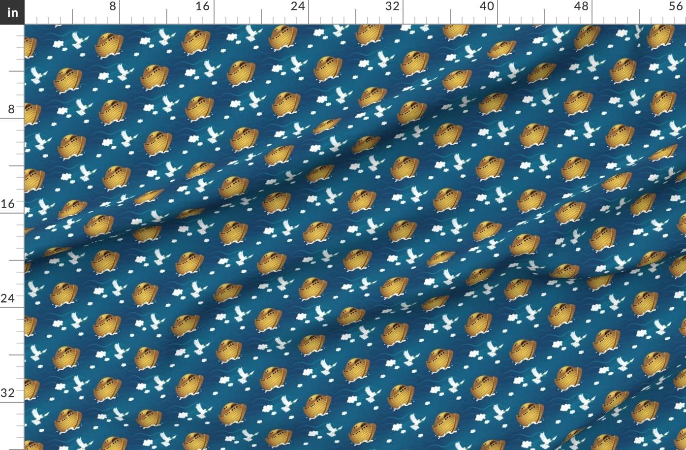 Spoonflower Fabric - Noahs Ark Animals Ship Printed on Organic Cotton Sateen Fabric by The Yard - Sewing Quilting Apparel Home Decor