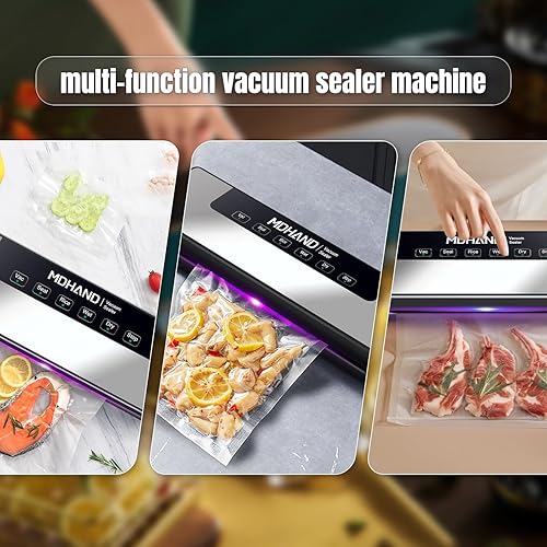Miniatura 5 de MDHAND Sellador al vacío para alimentos  Máquina selladora al vacío con bolsa, compacta, rápida, multifuncional, fuerte succión, sellado automático