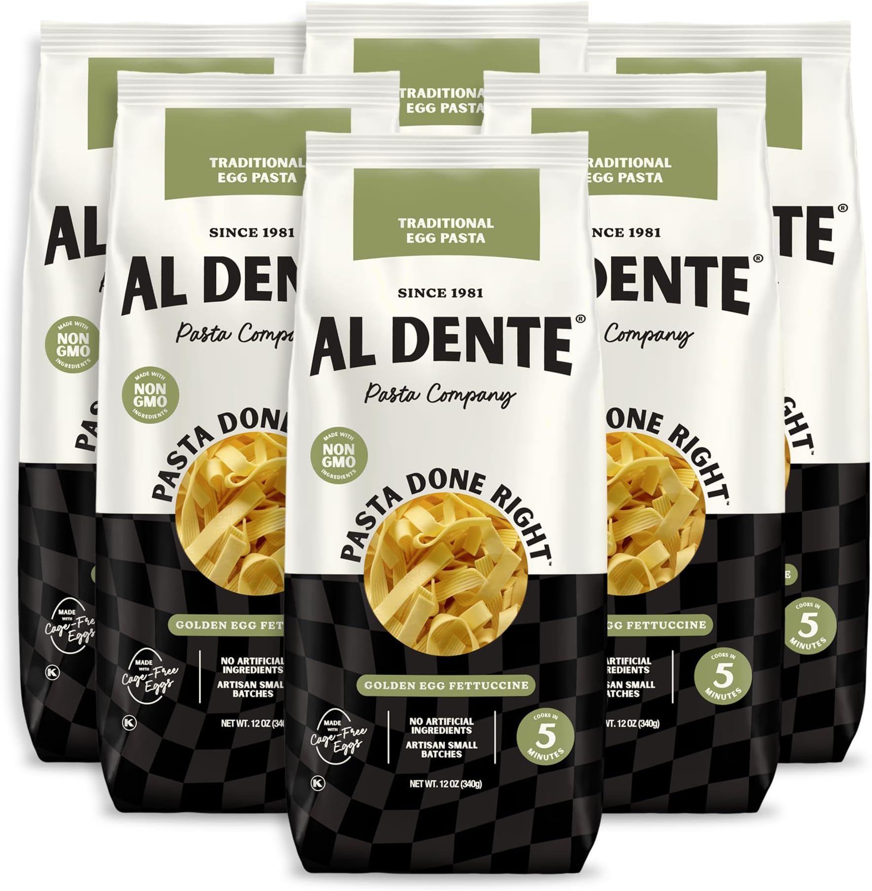 Golden Egg Fettuccine – All-Natural, Hand-Crafted Egg Pasta. Traditional Pasta Noodles Made with Cage-Free Eggs and Semolina. Great for Pastas, Soups, Stews. 12oz Bags (Pack of 6)