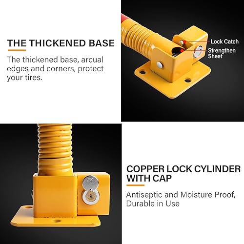 Miniatura 6 de Poste de estacionamiento de resorte, barrera de estacionamiento, bloqueo de estacionamiento plegable de metal pesado con rayas de advertencia, pilas