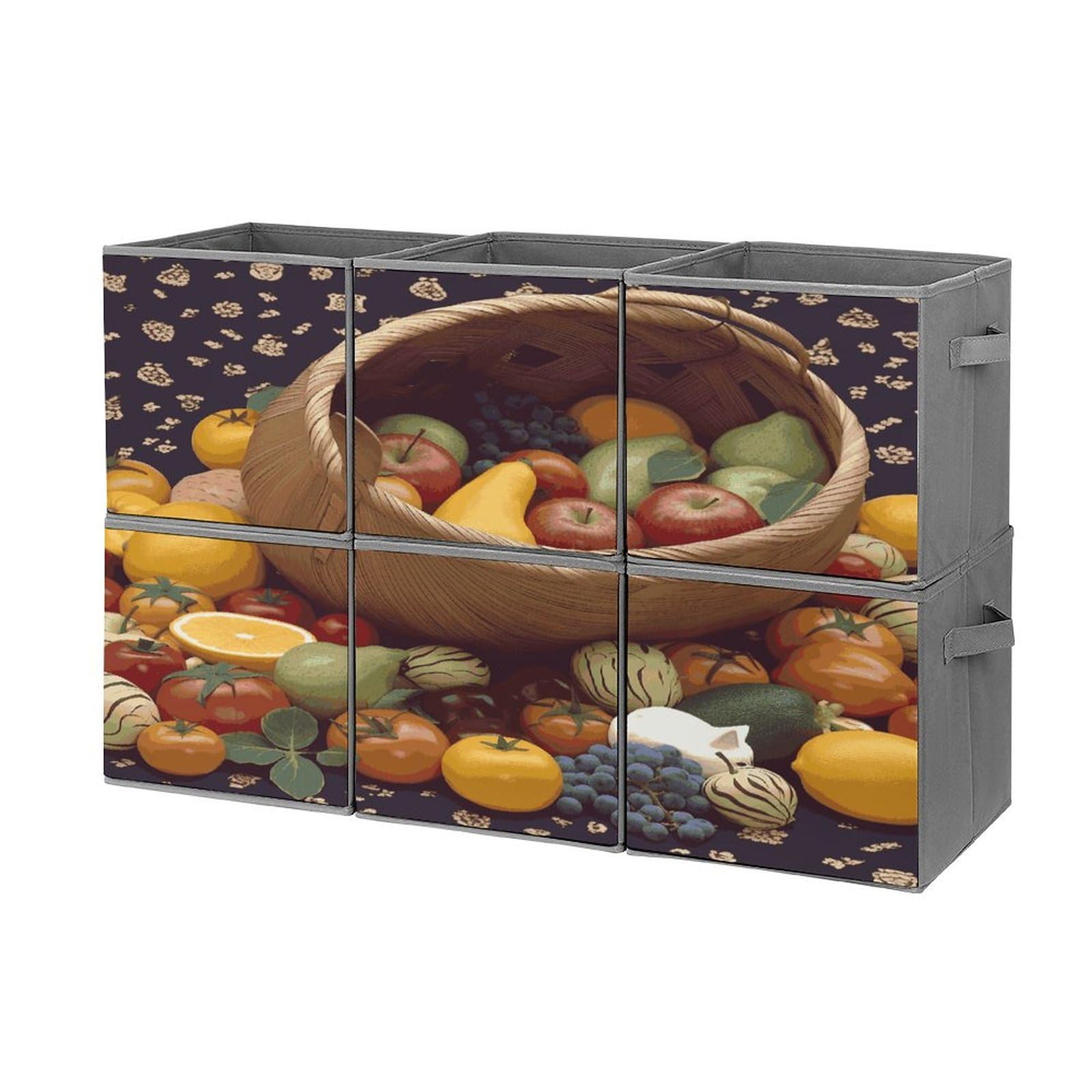 Fekiloot Style Fruits Basket Storage Bin For Foldable And Handles,Closet Organizer Of 6-Pack Stackable,Storage Box For Living,Room, Office,Bedroom,Closet