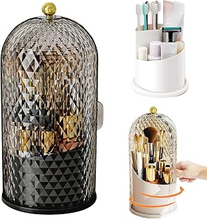 Generisch 360° drehbarer Make-up-Pinselhalter, staubdichter transparenter Kosmetikorganizer mit Deckel, Zahnbürstenhalter – für Badezimmer, Schminktisch & Schlafzimmer