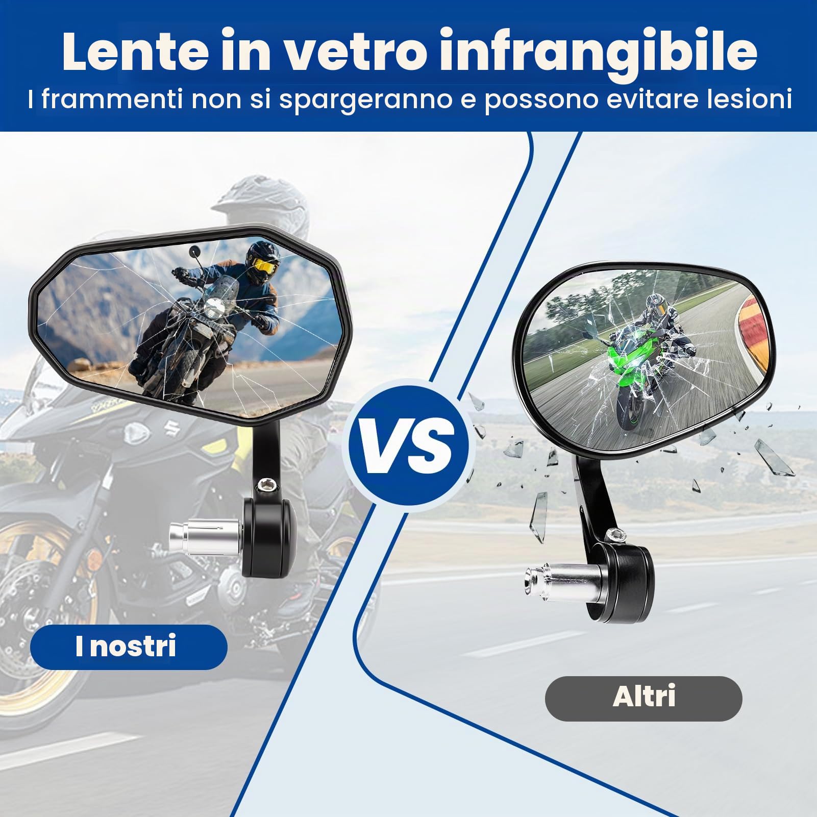 Specchietto Retrovisore per Manubrio Moto, Ruotabile a 360° Specchietti | Rotazione di 360°, Regolazione semplice, E24 Omologati, impermeabile e Resistenza sismica, per maggior parte moto scooter