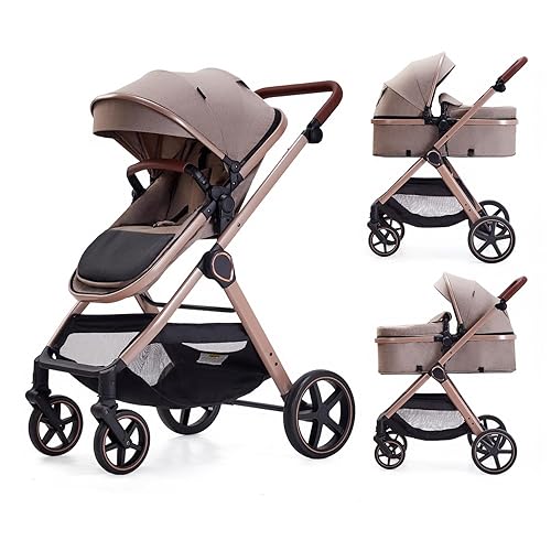 Cochecito de bebé 2 en 1, cochecito convertible para bebés de 0 a 36 meses (beige)
