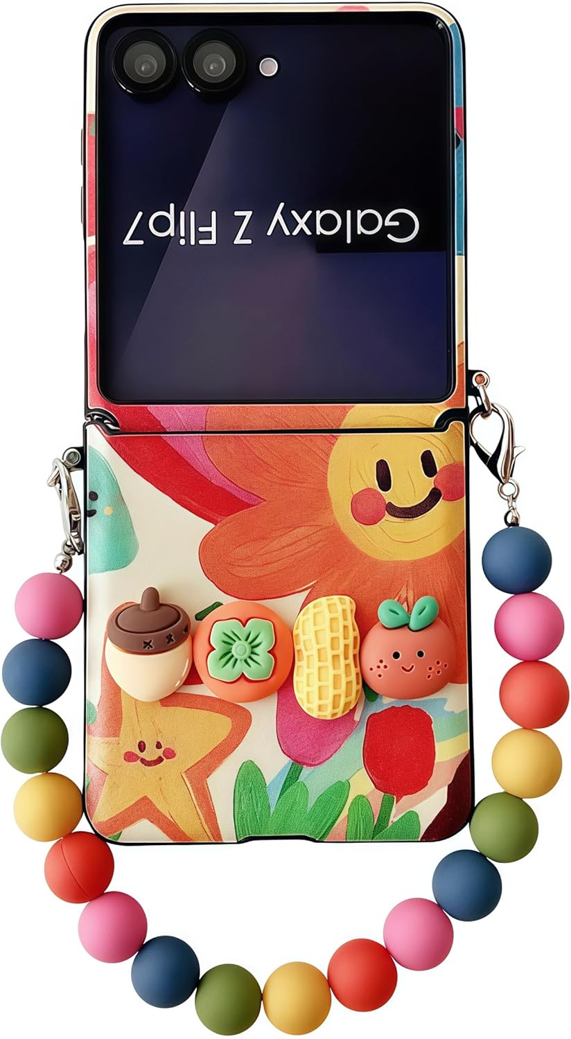 Cute Case for Samsung Z Flip 7 with Hinge Protection & Chain, Funny Cute Stylish Print Design Z Flip 7 Case for Women Girls, PU Leather Protective Case for Samsung Galaxy Z Flip 7 Red
