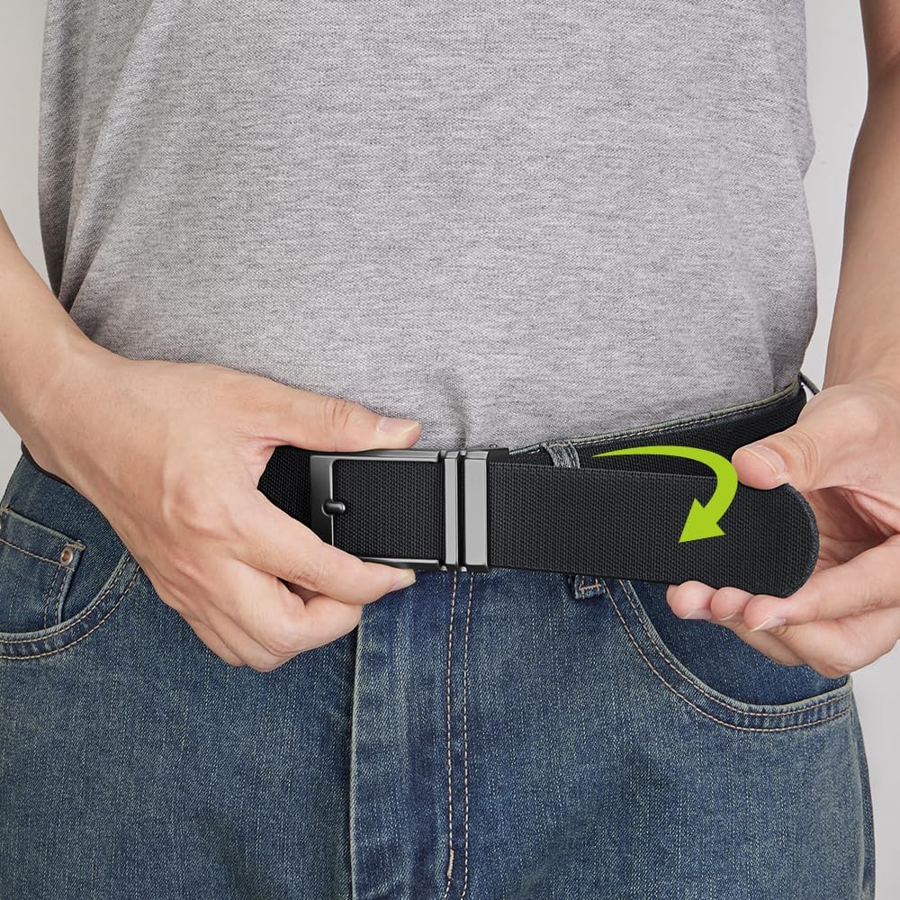 Elastic Ratchet Belts for Men,1.5" Nylon Web Work Belt with Automatic Slide Buckle-Stretch Adjustable Trim to Fit