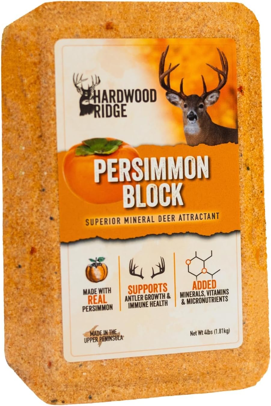 Deer Salt Lick Block, Made with Real Persimmon – Wildlife Long-Lasting Attractant – Natural Feed with Essential Minerals for Antler Growth & Herd Health – 4 lb 6 Pack