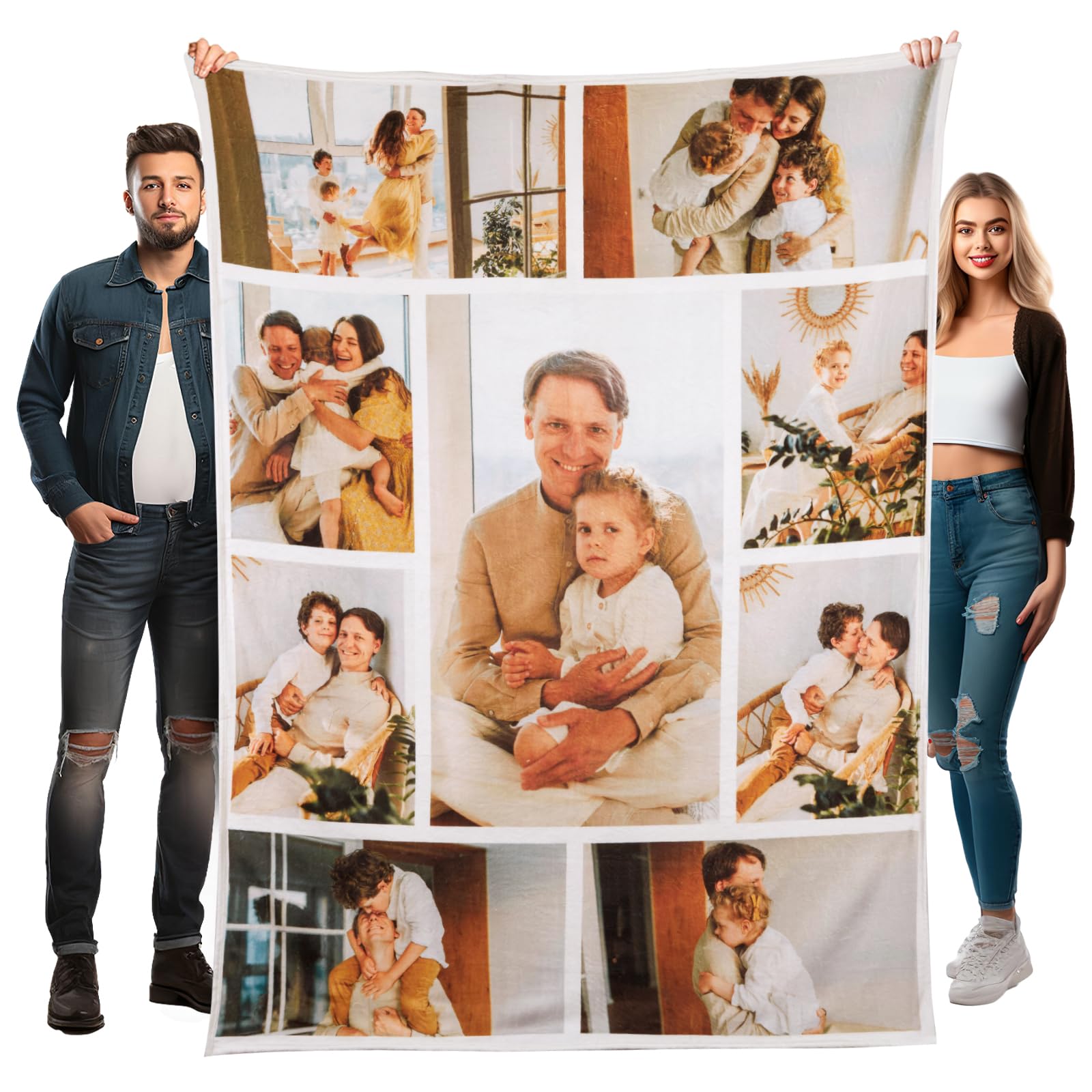 Stepdiy Men's 9 Photo Collage Personalised Blanket, Custom Blankets With 9 Pictures, Custom Blankets With Photos For Personalised Gifts For Wo Wife Husband, Photo Blanket For Mum Dad Birthday Gifts From Daughter