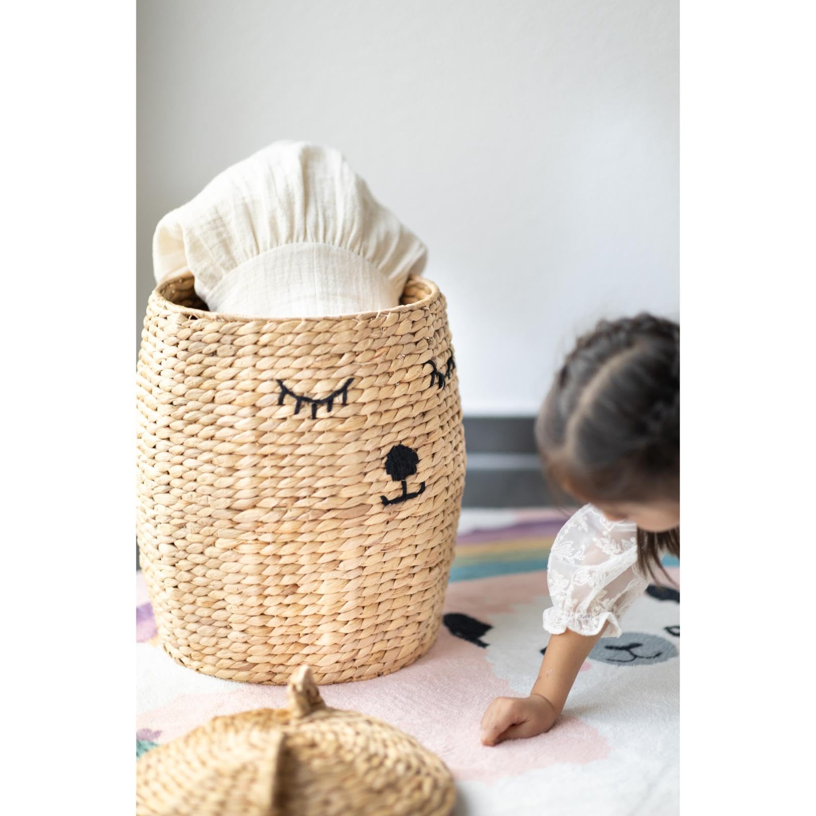 Aufbewahrungskorb/Spielzeugkorb/Wäschekorb geflochten [mit Deckel] - groß rund natur beige - Wasserhyazinthe Rattan - Wohnzimmer Kinderzimmer Schlafzimmer - Bär - Jetzt wählen