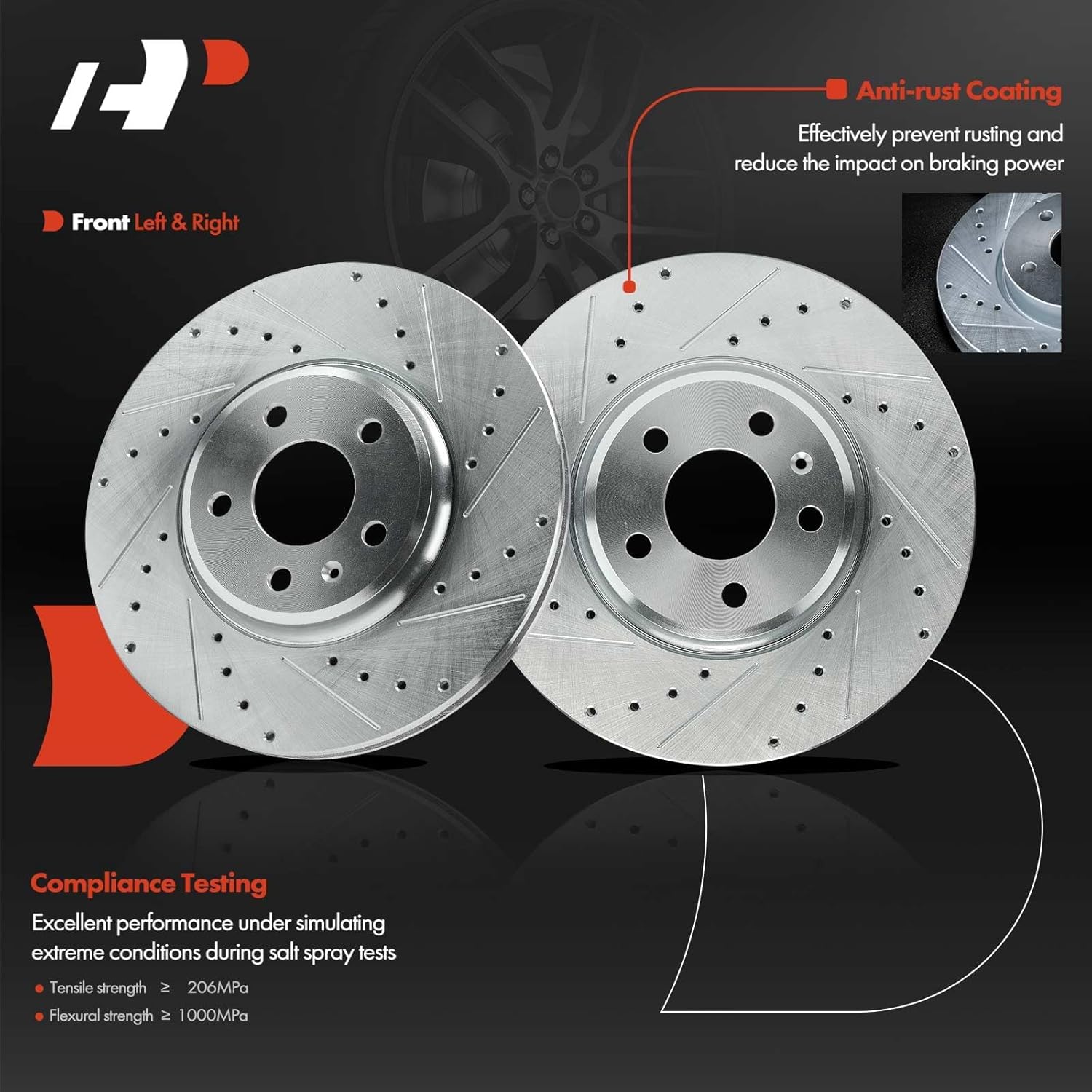 A-Premium 12.59 inch (319.8mm) Front Drilled and Slotted Disc Brake Rotors + Ceramic Pads Kit Compatible with Select Audi Models - A4 2009-2011, A4 allroad, A4 Quattro, Q5, A5, A5 Quattro, 6-PC Set