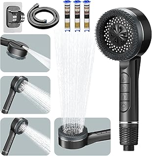 Duschkopf mit Schlauch,Duschbrause mit Filter,Handbrause mit Stoppfunktion,Hochdruck Handbrause mit 4 Strahlarten,Sparduschkopf mit Antikalk-Funktion und Halterung*1,Ersatzfilter*3,Grau S
