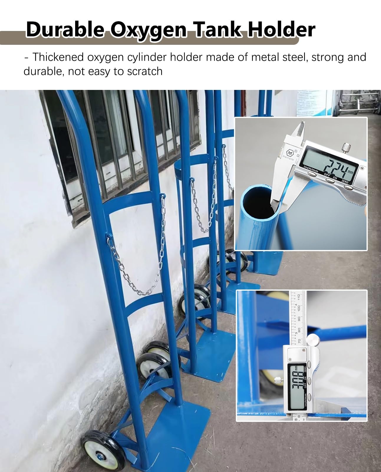Portabotellas de Oxígeno Carrito de Transporte para Tanque de Oxígeno de 2 Ruedas con Asa, Carrito Resistente para un Solo Cilindro de Oxígeno/ gas, Camión con Soporte para Botella de Oxígeno para Fáb