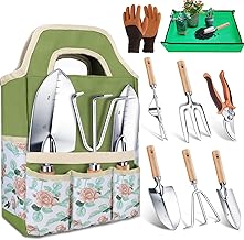 Kynup Robuste Gartenhandwerkzeuge, 9-Teiliges Gartenwerkzeug-Set, Gartenset aus Edelstahl, Rostfreies Geschenkset mit Robuster Aufbewahrungstasche, Ergonomischer Anti-Rutsch-Griff