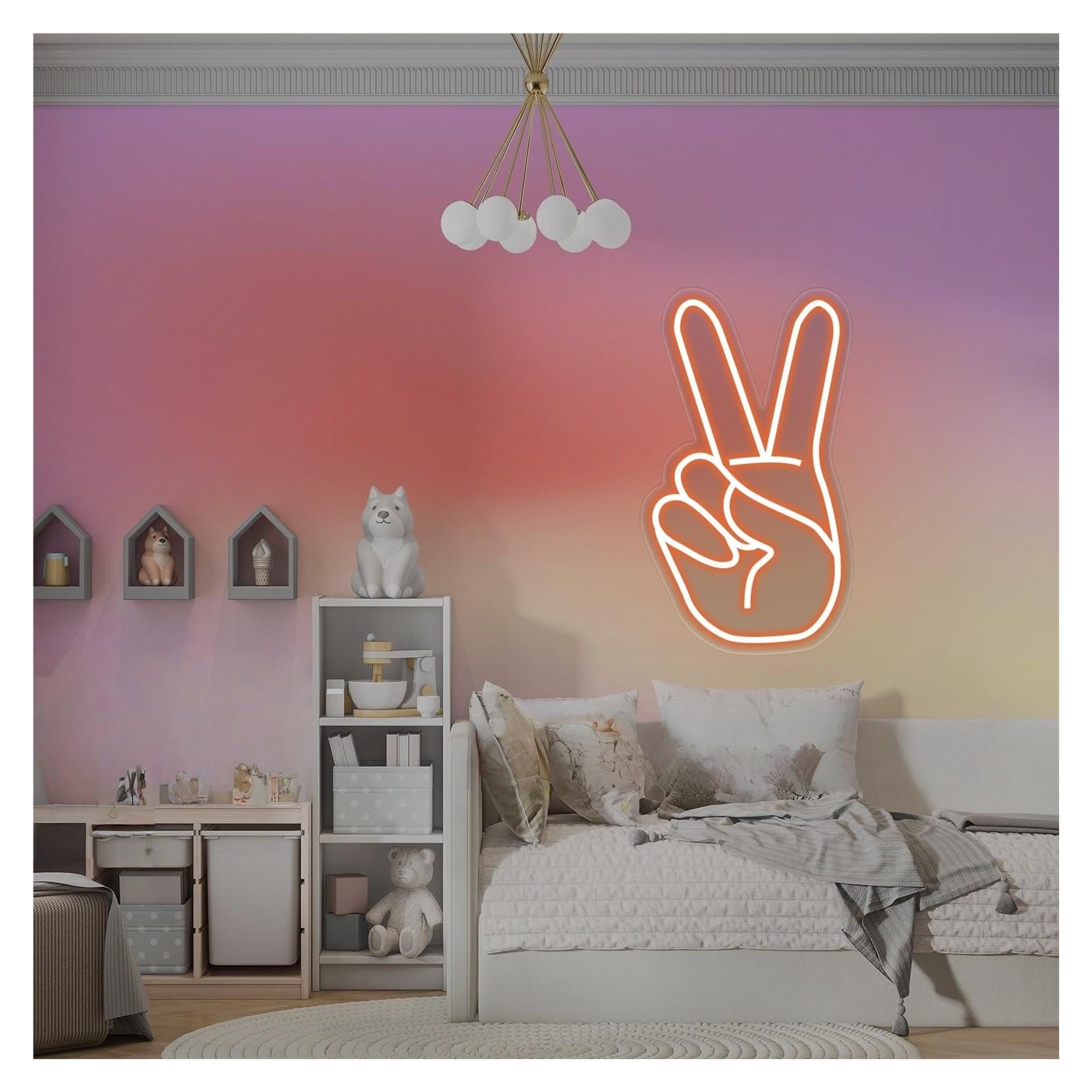 RONGCH Hanging Art Signs Victory Hand Neon Sign,Suitable for Kids Room Club Bistro Party Wall Decor with Dimmable 40cmx24cm(C)